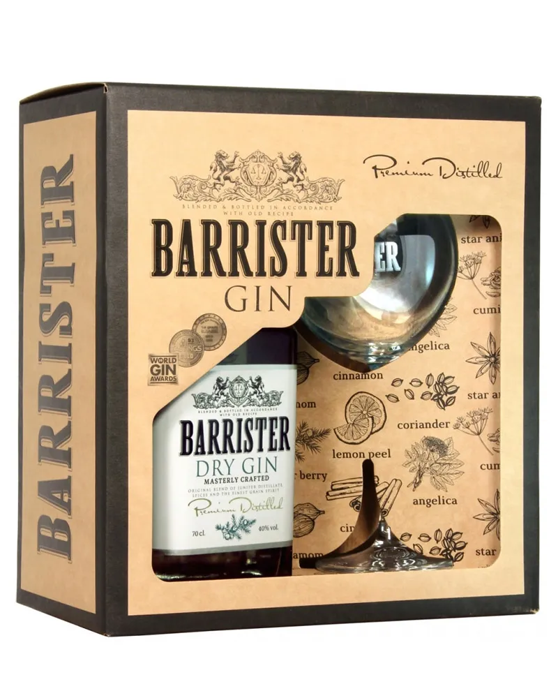 Изображение товара Barrister Dry Gin, в подарочной упаковке с бокалом 0.7 л.